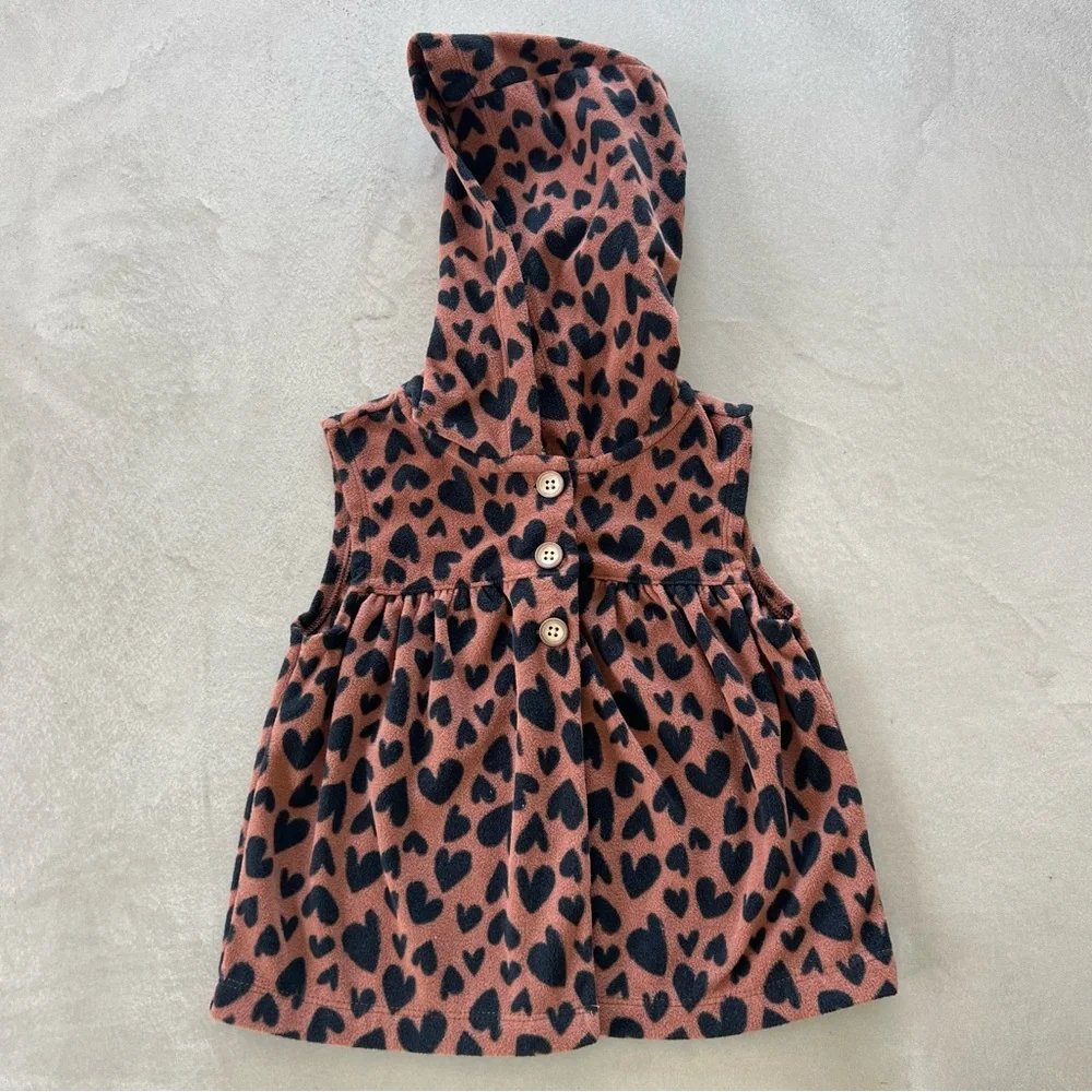 Carter's Black Heart Pattern Hooded‎ Fleece Vest Brown 24m